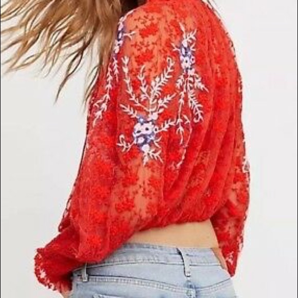 Free People Embroidered Blouse Red Size S. $128 - Picture 2 of 5